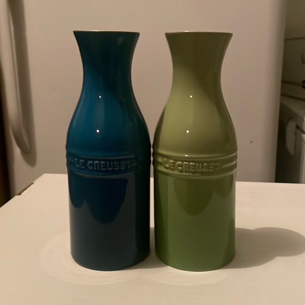 Le Creuset pair of small vases/water carafes